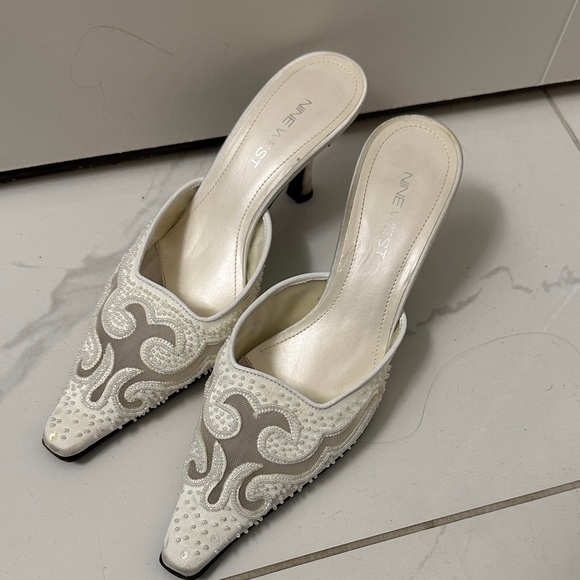 Nine West Shoes - Nine West White Embellished Mules